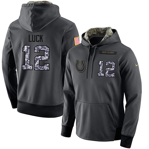 NFL Men's Nike Indianapolis Colts #12 Andrew Luck Stitched Black Anthracite Salute to Service Player Performance Hoodie - Click Image to Close